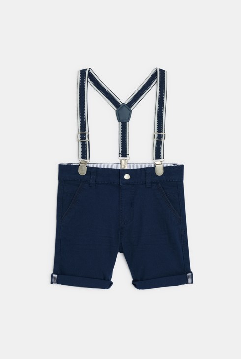Blaue Bermudashorts mit Trägern für kleine Jungen 1