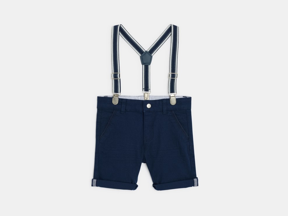 Bermuda bleu à bretelles bébé garçon 1