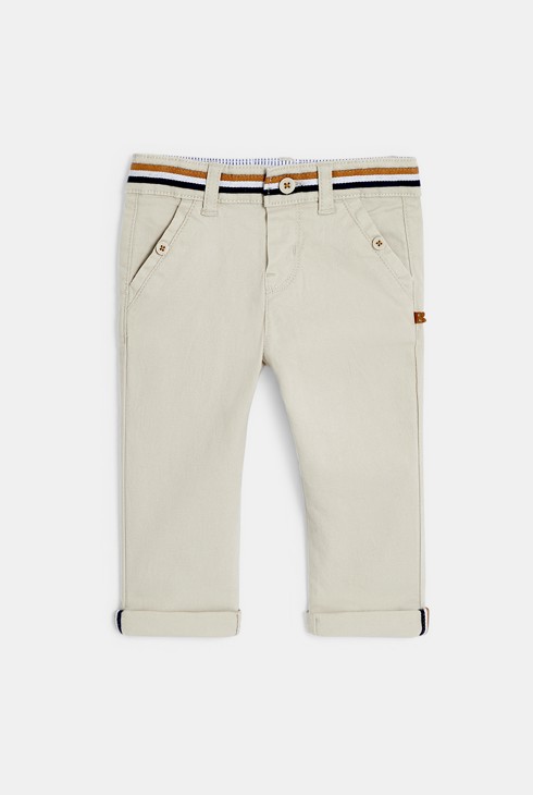 Baby boy's elegant beige textured cotton trousers 2