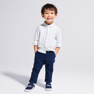 Baby boy's elegant blue textured cotton trousers 1