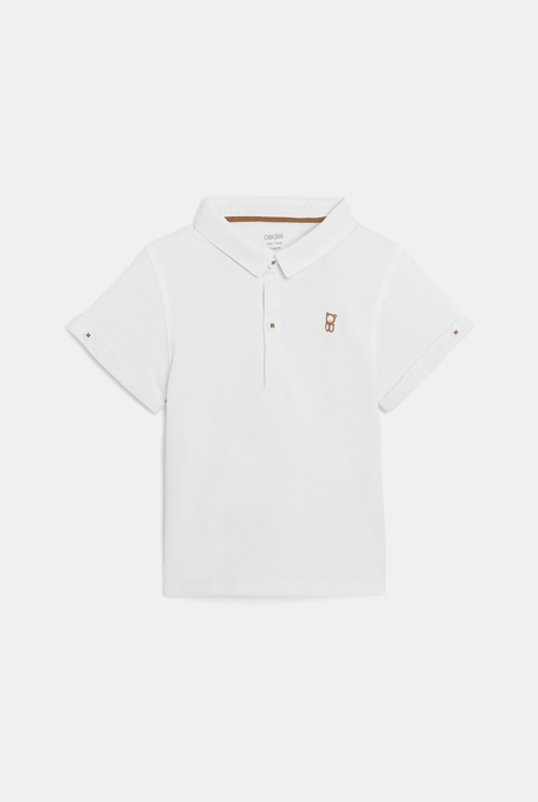 Kurze Baumwoll-Latzhose und Poloshirt braun Kleinkind Jungen