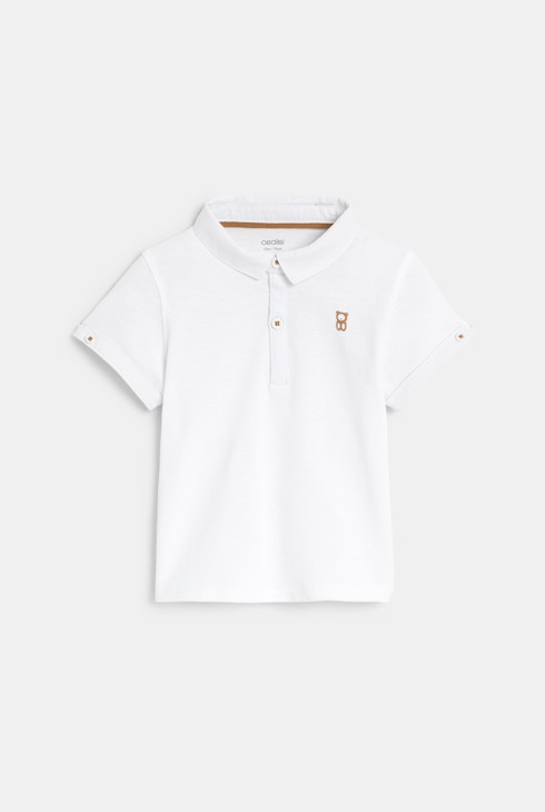 Kurze Baumwoll-Latzhose und Poloshirt blau Kleinkind Jungen 2