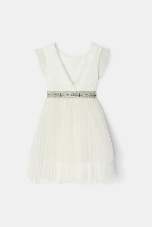 Weißes Kleid aus 2 Materialien mit 2-in-1-Effekt Lili Gaufrette für Mädchen