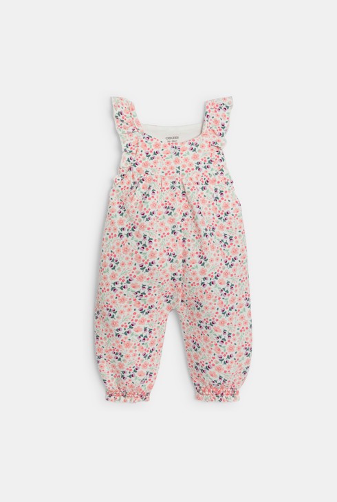 Roze lang pakje met bloemenprint en body van pointelletricot voor babymeisjes 2