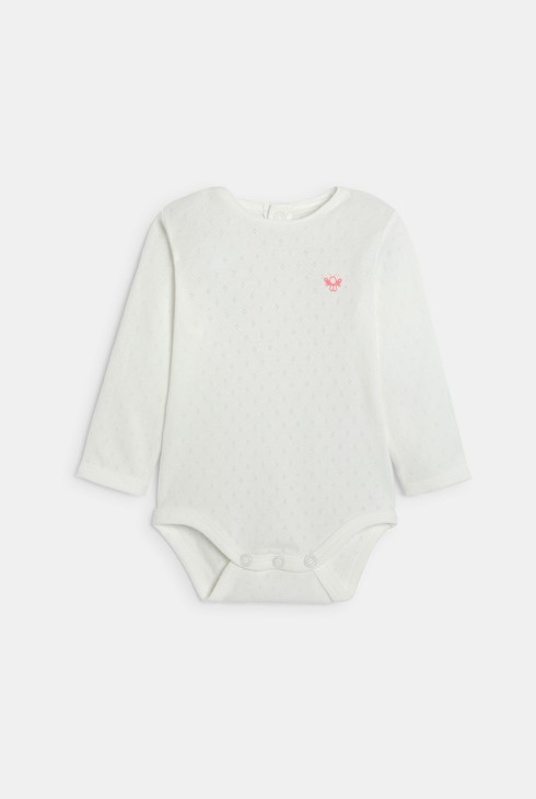 Langer rosa Pointelle-Overall mit Blumen Kleinkind Mädchen 2