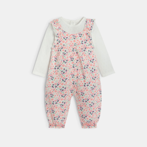 Langer rosa Pointelle-Overall mit Blumen Kleinkind Mädchen 1