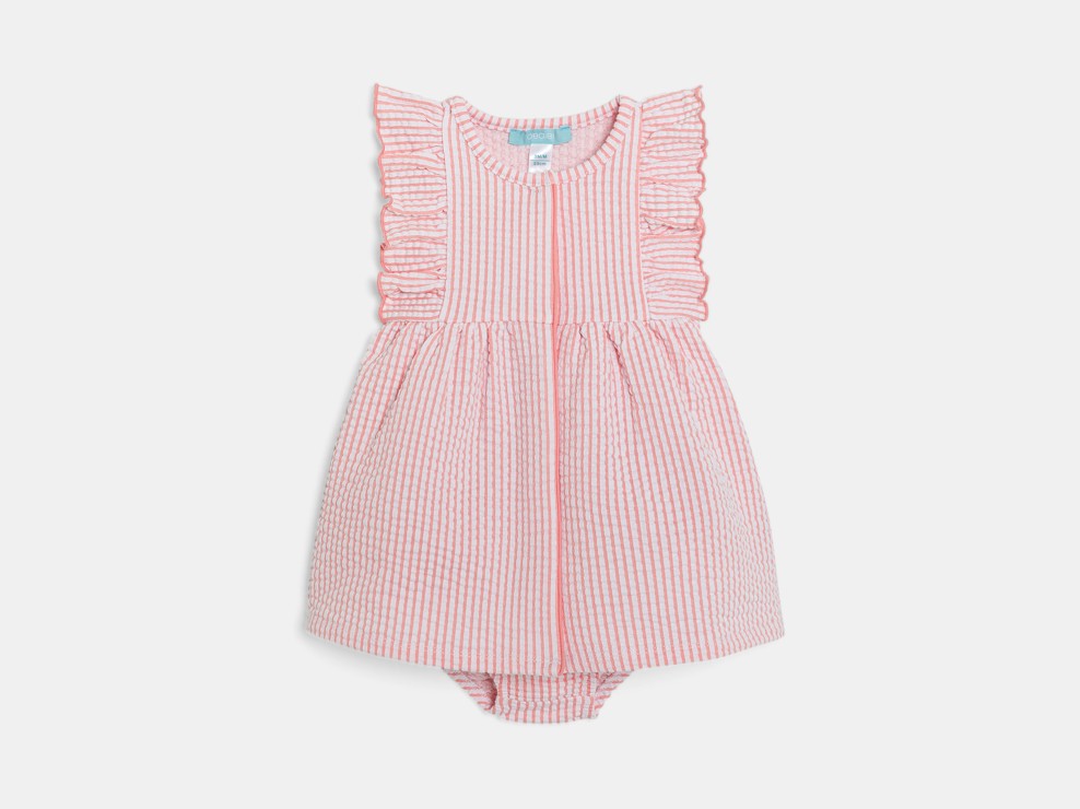 Robe rayée coton fantaisie rose bébé fille 1