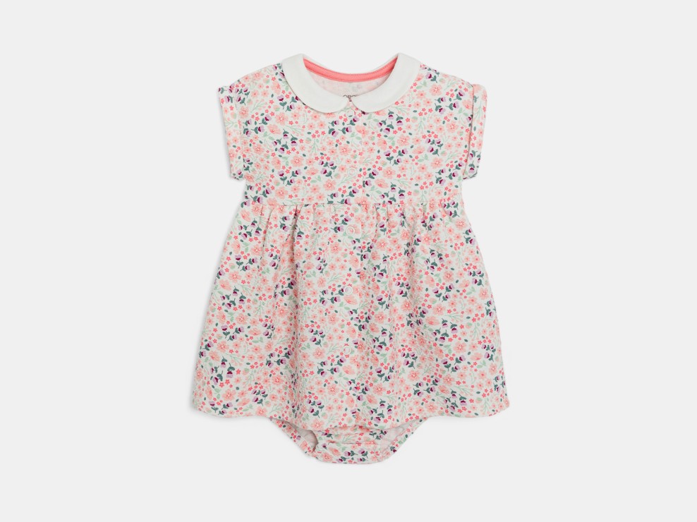 Robe fleurie petit col rose bébé fille 1