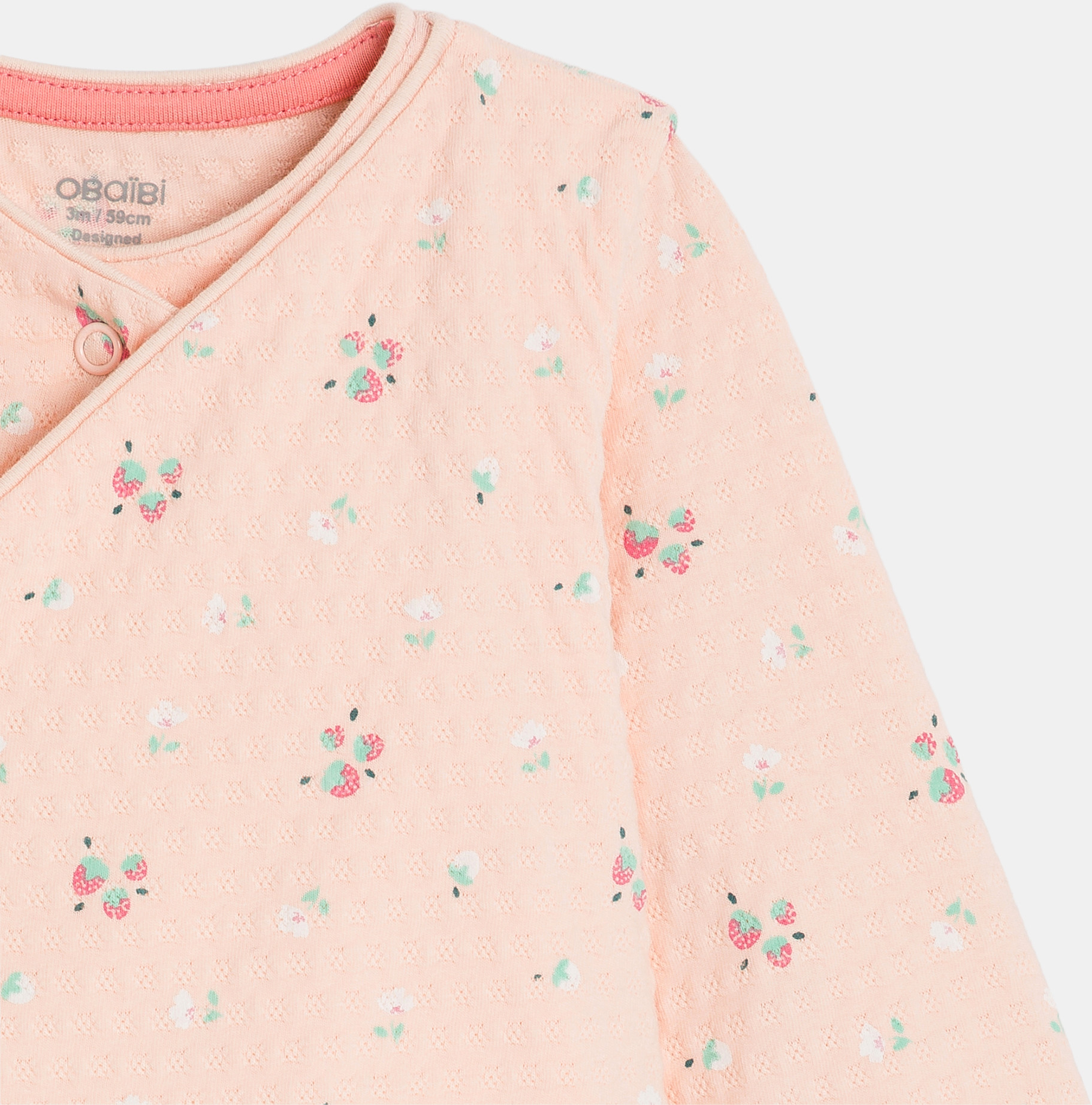 Newborn pink strawberry cotton sleepsuit 2