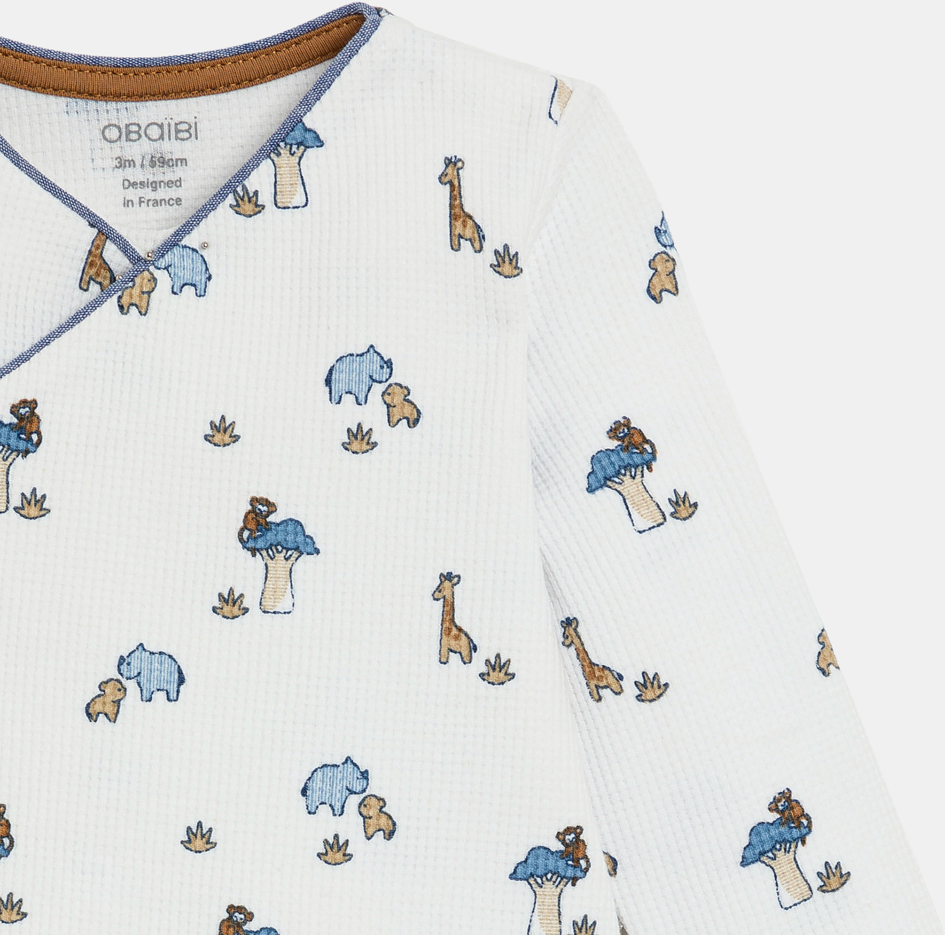 Blauer Strampler mit Tiermotiv und Waffelmuster für Jungen ab Geburt 2