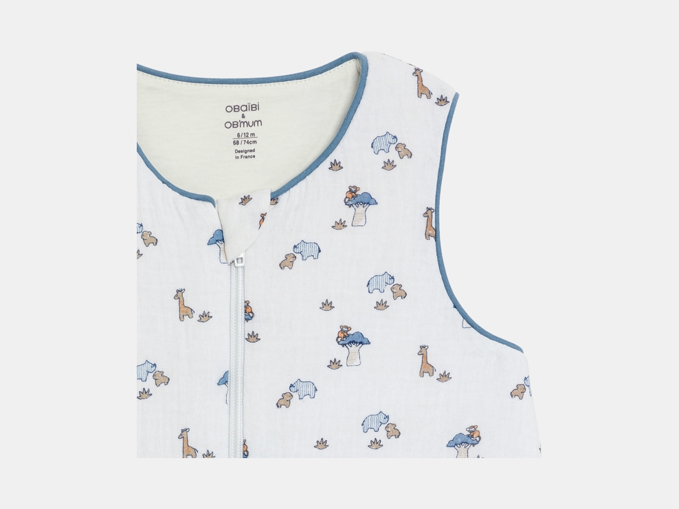 Gigoteuse gaze de coton animaux bleu bébé garçon 2