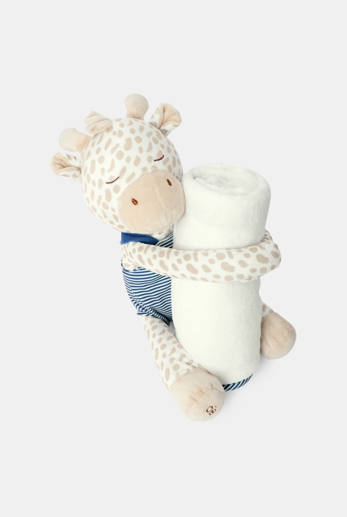 Doudou girafe et plaid polaire blanc garçon naissance 1