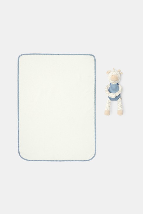 Przytulanka żyrafa i polarowy kocyk biały niemowlę chłopiec 2