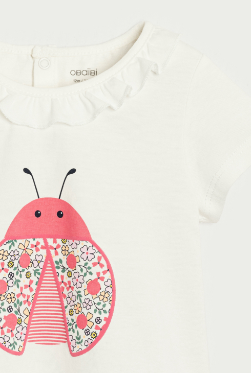 Weißes T-Shirt mit Rüschenkragen und Insekt Kleinkind Mädchen