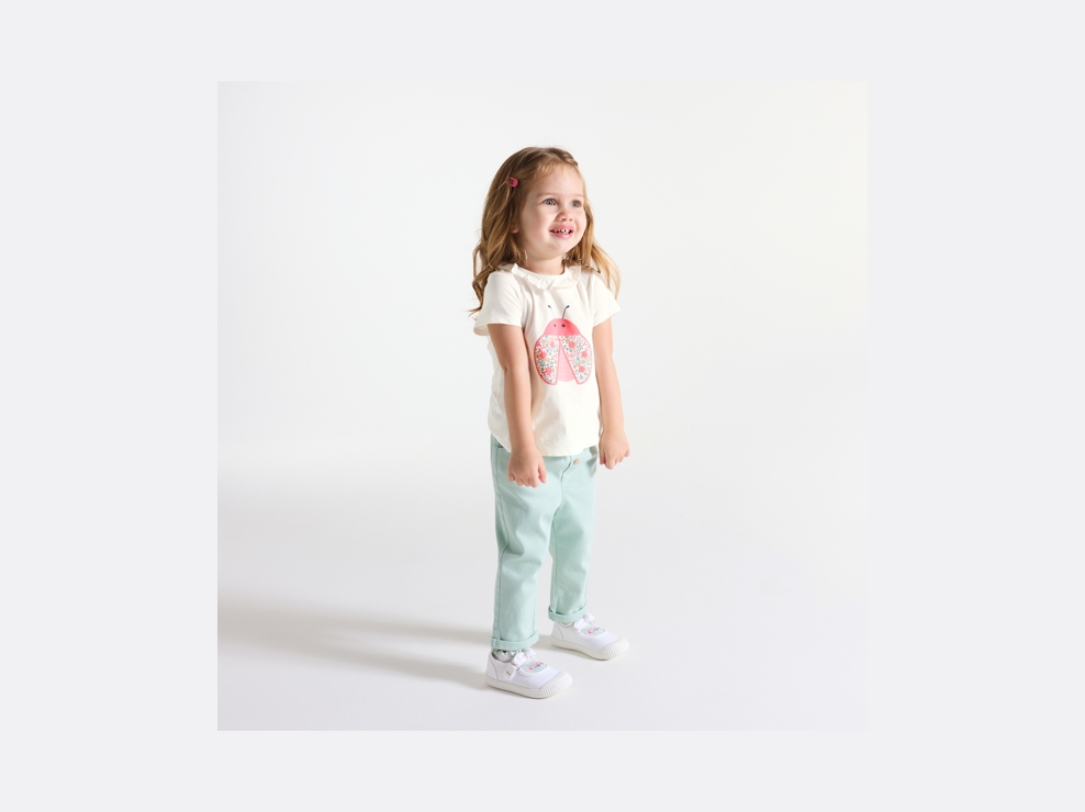 T-shirt col volanté insecte blanc bébé fille 1
