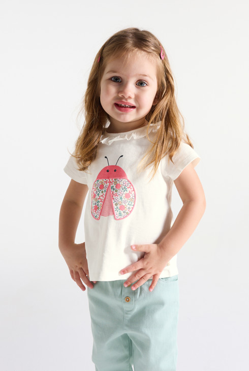 Weißes T-Shirt mit Rüschenkragen und Insekt Kleinkind Mädchen 2
