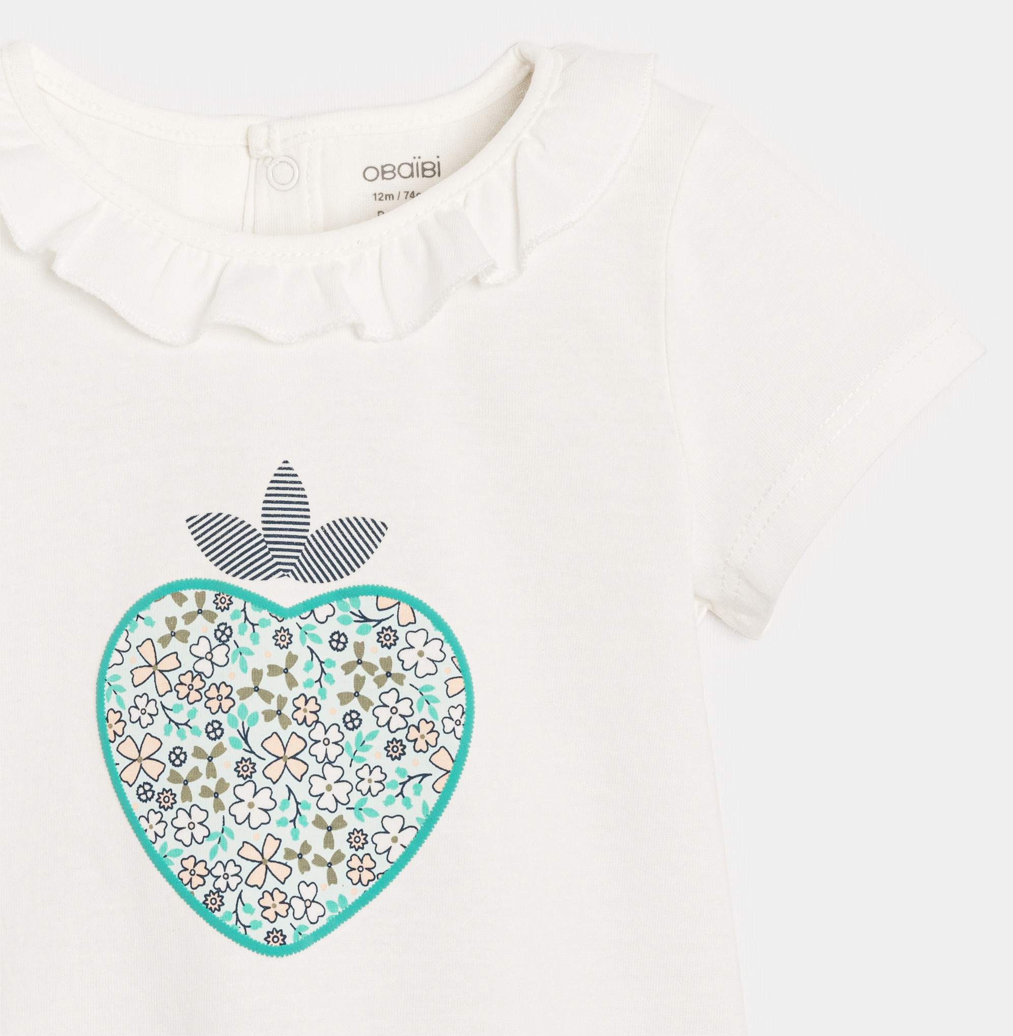 Weißes T-Shirt mit Rüschenkragen und Herzchen Kleinkind Mädchen