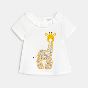 Baby girl's white ruffle neck giraffe T-shirt 1