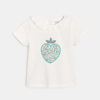 T-shirt col volanté coeur blanc bébé fille