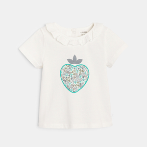 T-shirt col volanté coeur blanc bébé fille 1