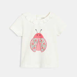 Baby girl's white insect ruffle neck T-shirt 1