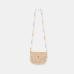 Girls' beige straw-effect half-moon bag 1