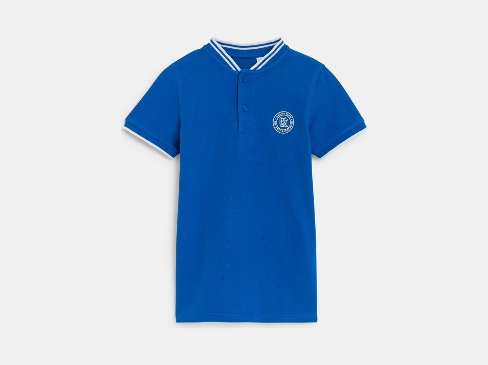 T-shirt manches courtes en jersey piqué bleu Garçon 1