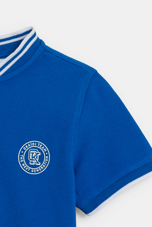 T-shirt manches courtes en jersey piqué bleu Garçon