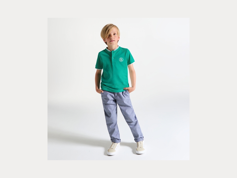 T-shirt manches courtes en jersey piqué vert Garçon 1