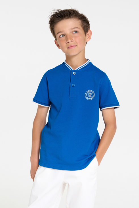 T-shirt manches courtes en jersey piqué bleu Garçon 1