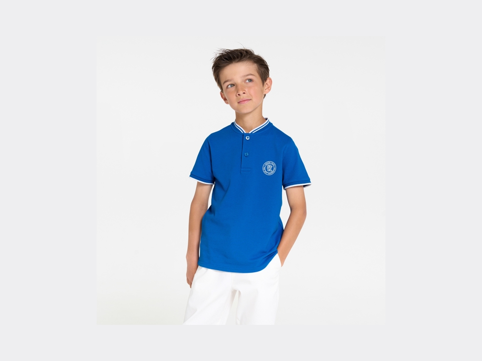 T-shirt manches courtes en jersey piqué bleu Garçon 1