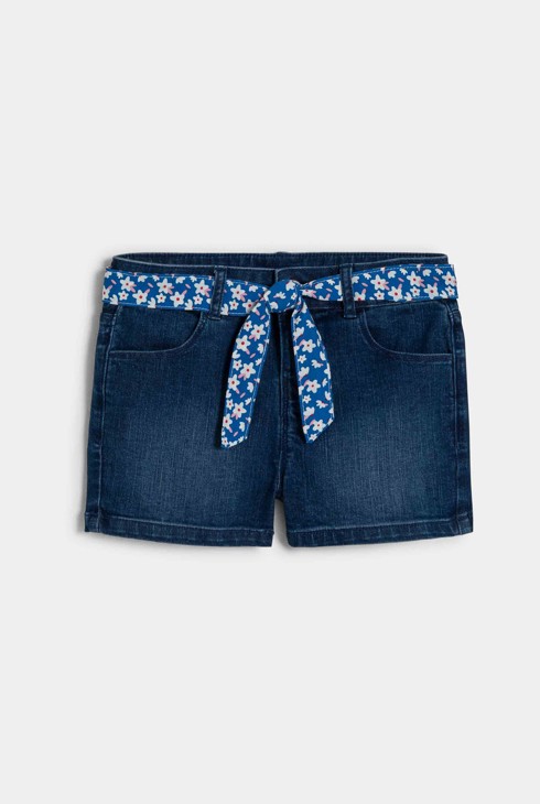 Blaue Stretch-Jeansshorts mit Gürtel für Mädchen 2