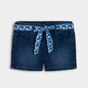 Short ceinturé en jean extensible bleu Fille 1