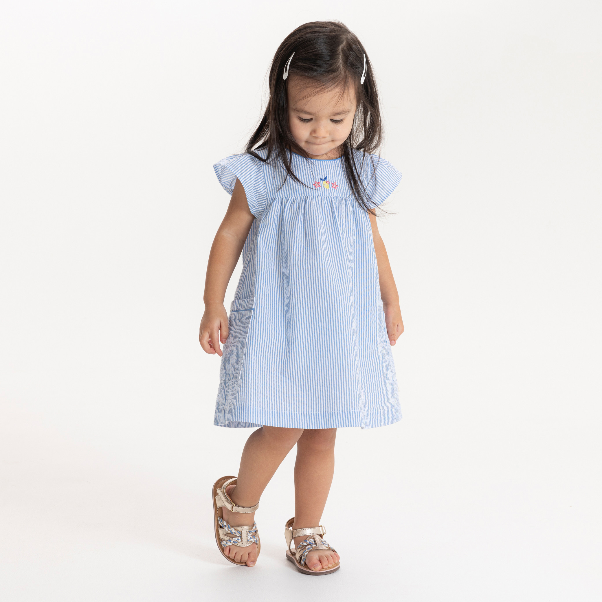 Robe Rayée Bébé Fille F&F - Tailles 3-6 à 18-24 Mois - Manches Courtes Pêche/blanc - été/printemps