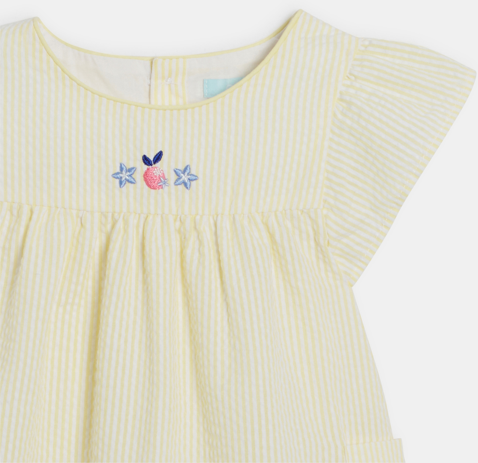 Gelbes Kleid aus gestreiftem Seersucker Kleinkind Mädchen 2