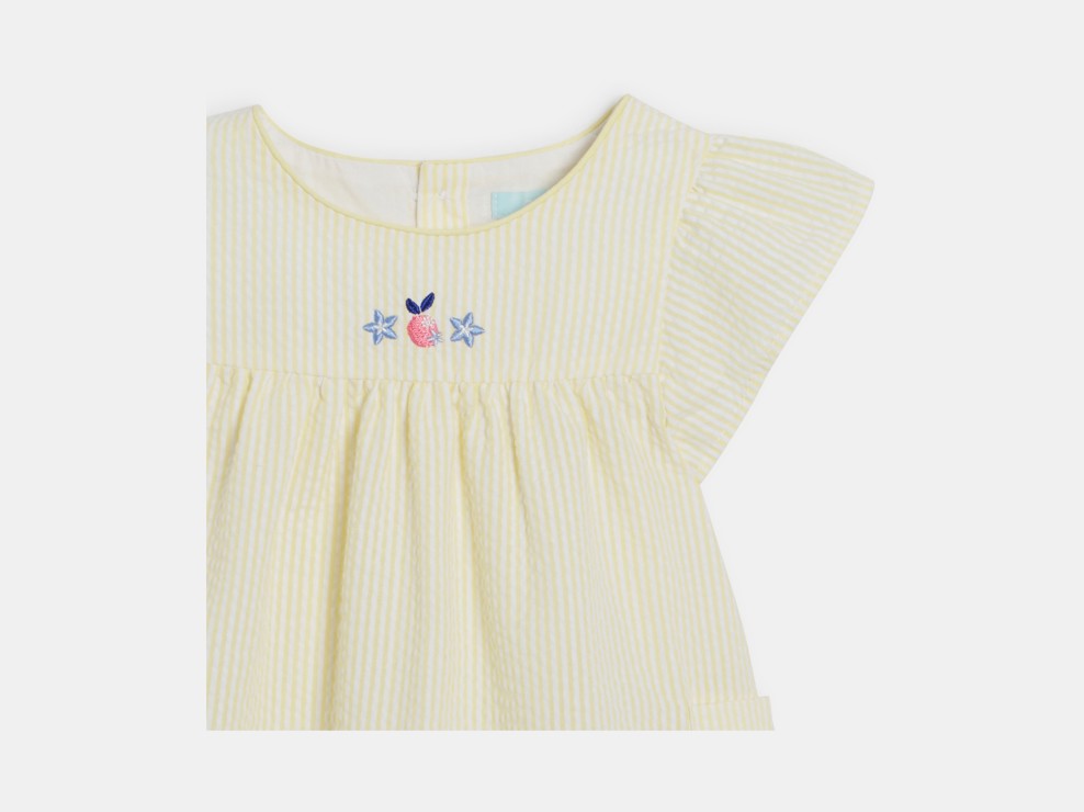 Gele gestreepte jurk van seersucker voor babymeisjes 2