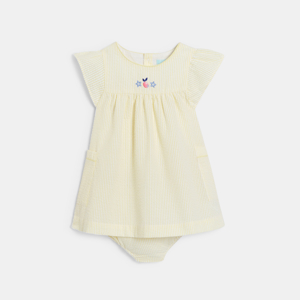 Baby girl's yellow striped seersucker dress 1