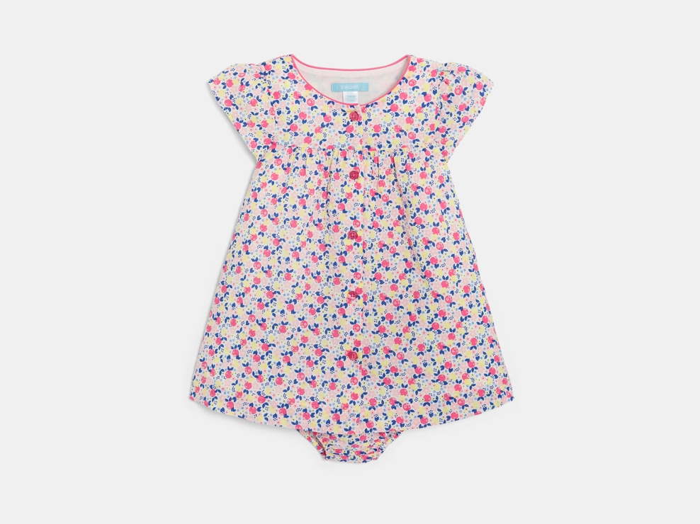 Robe coton fantaisie fleurie rose bébé fille 1