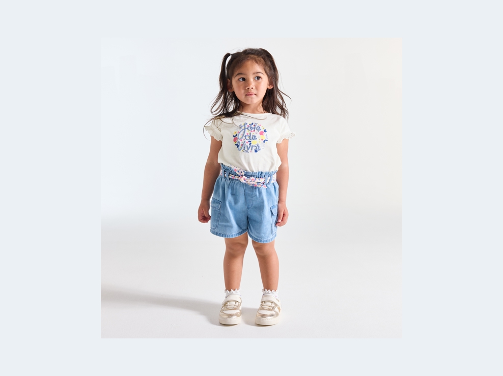 T-shirt brodé coton fantaisie rose bébé fille 1