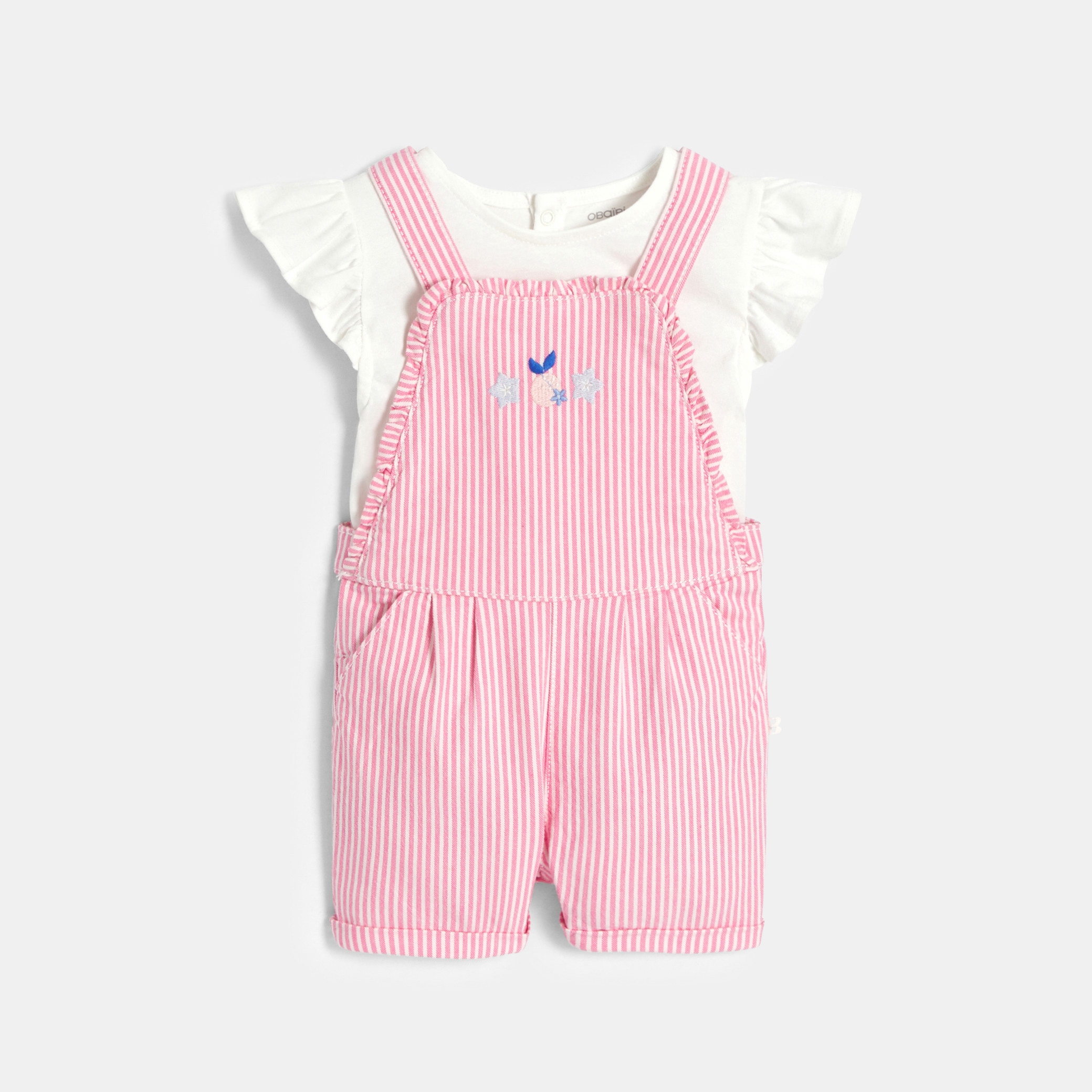 Red And White Striped Overalls Shorts Baby Girl's Short Pink