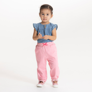 Baby girl's pink striped, elasticated cotton trousers 1