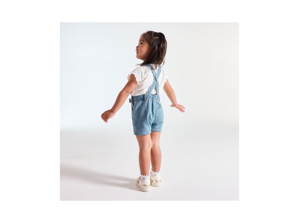 Salopette courte jean bleu denim bébé fille 1