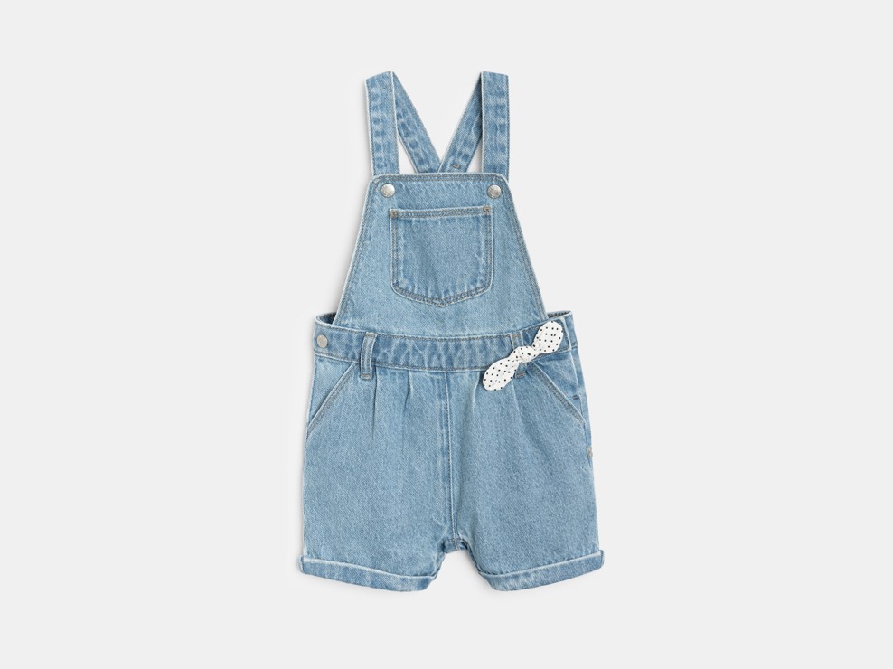 Salopette courte jean bleu denim bébé fille 2