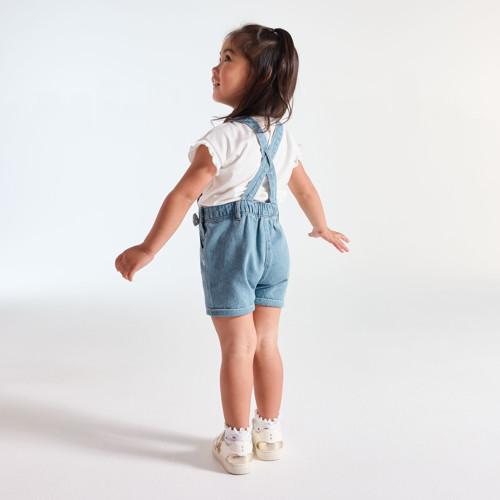 Salopette Courte Jean Bleu Denim Bébé Fille - Denim Bleu - 6M - OBAIBI