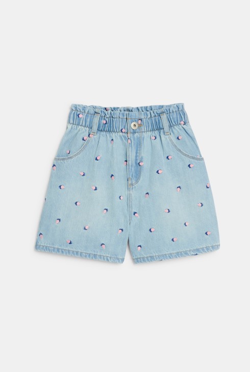Girl's faded blue denim embroidered shorts 2