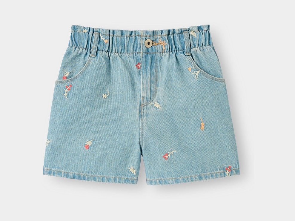 Short en jean brodé bleu clair fille 1