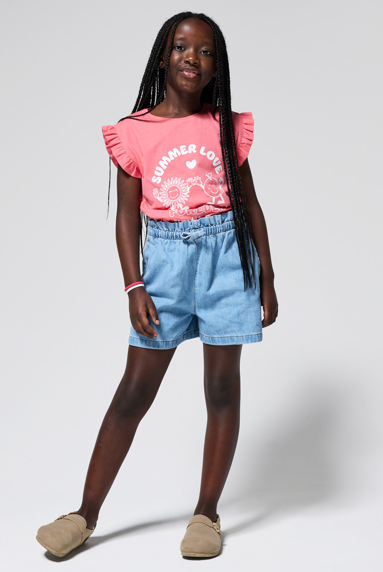 Short Hot Pants Young Dimension Fille 7-8 Ans - Bleu à Pois - 100% Polyester