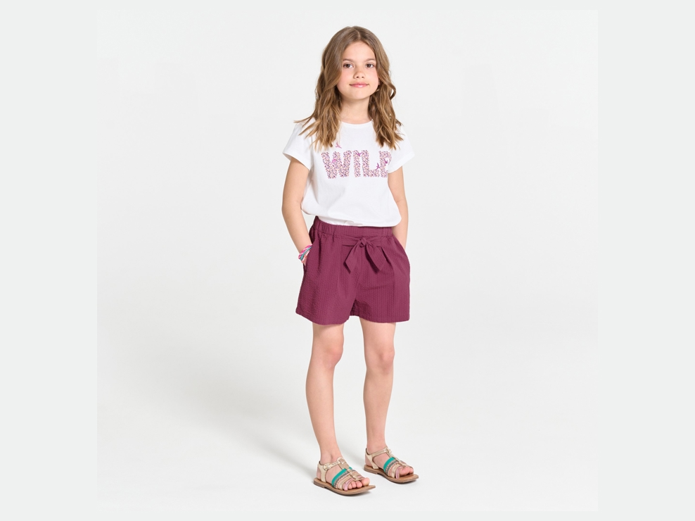 Paarse effen short met borduursel voor meisjes 1
