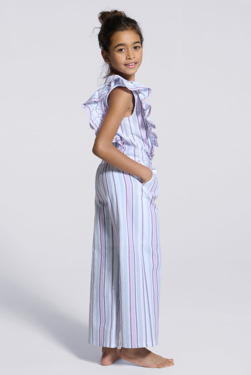 Gestreifte weite Hose in Mauve für Mädchen 2