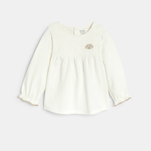 Blusa fruncida punto smock blanco bebé niña 1